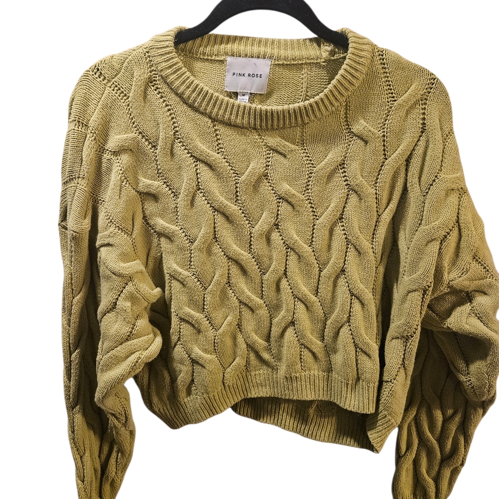 Y2k Pink Rose Women's Cable Knit Sweater - Sage
